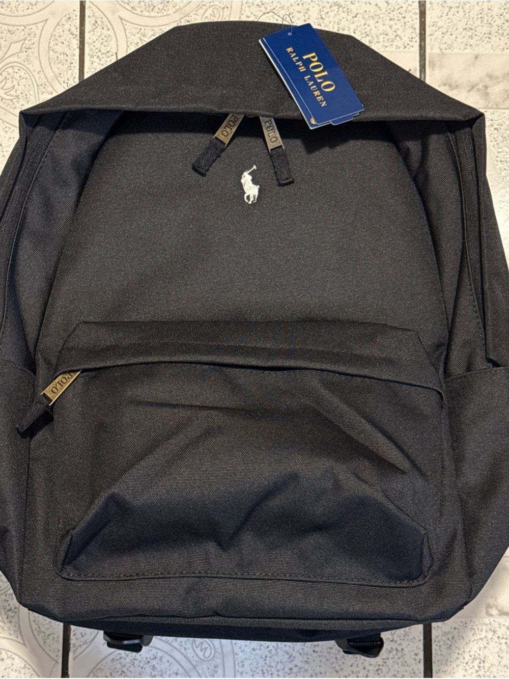 New Polo Ralph Lauren Embroidered Pony Logo Backpack Black White One Size